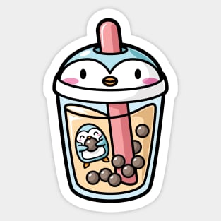 Bubble Tea with Cute Kawaii Penguin Inside Sticker